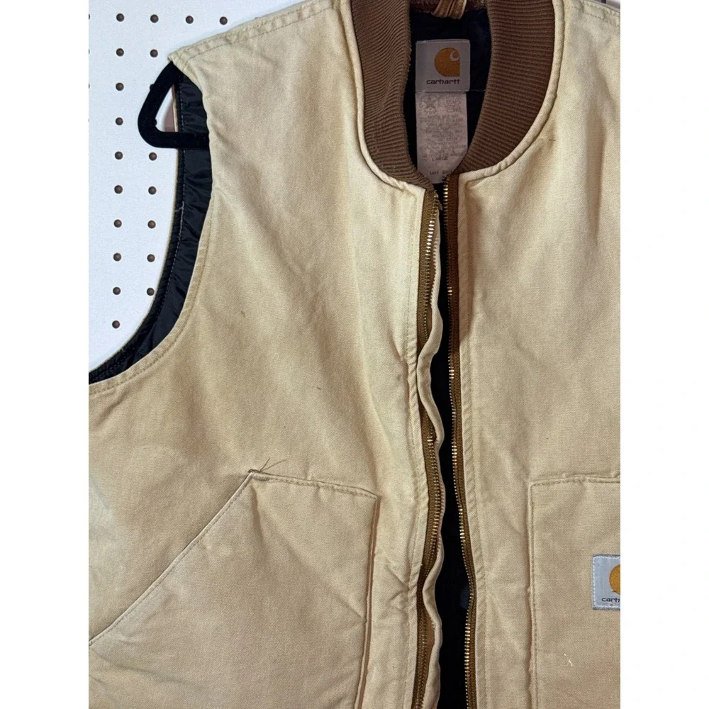 Vintage Carhartt V01 BRN Duck Canvas Work Vest Tan Brown Made in USA Mens Large